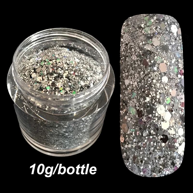 Hexagon Sequins Powder Shape for Glitter Christmas Craft Art Decoration Products Sliver Mixed Size with Shining Nail | Красота и