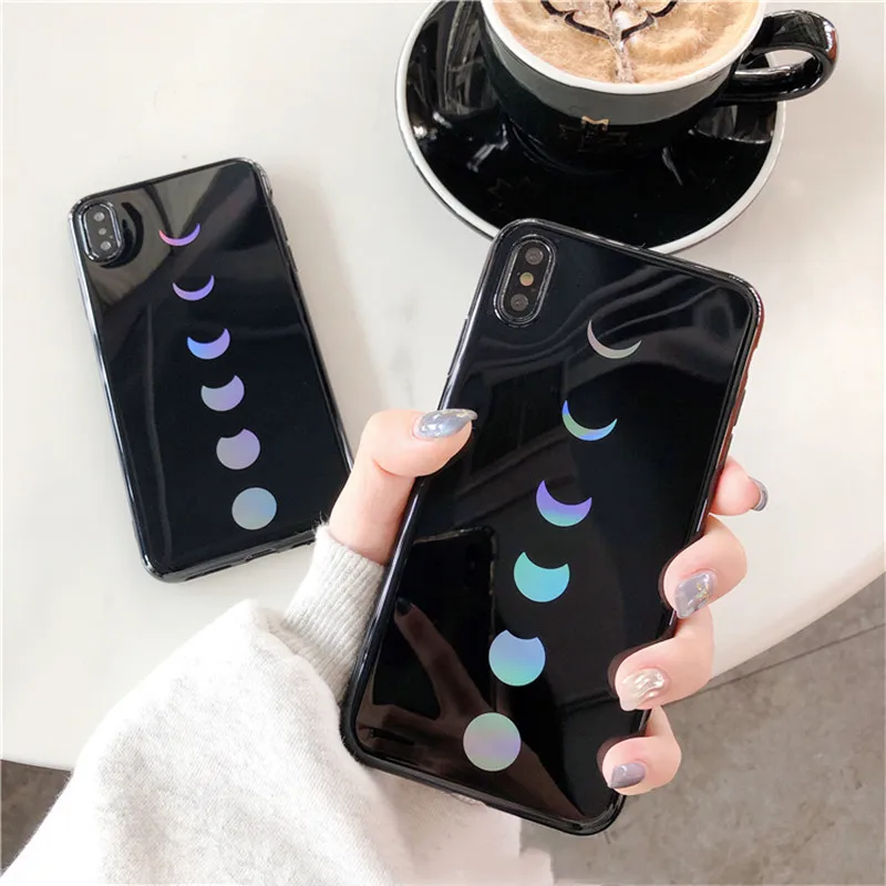 Красочный лазер Лунное Затмение чехол для телефона iphone XS Max XR блестящие Мягкий
