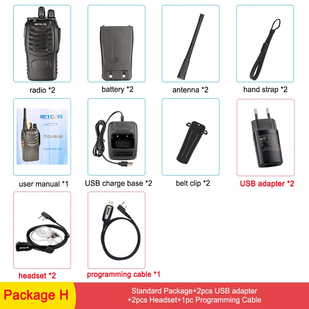 2 шт. Retevis H777 дешевая рация радио 3 Вт UHF портативный приемопередатчик двухстороннее радио usb зарядка рация коммуникатор - Цвет: Package H