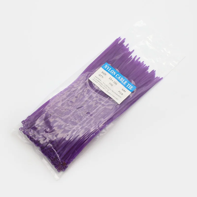 purple 200 мм самоблокирующиеся Нейлоновые кабельные стяжки 8 дюймов 100 шт пластиковые стяжки на молнии 18 фунтов черные проволочные стяжки ремни SGS UL сертифицированные крепежи - Цвет: purple
