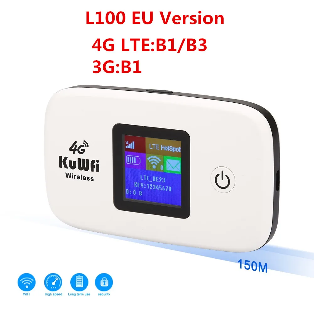 L100 EU Version KuWFi 4G маршрутизатор 150 Мбит/с беспроводной Wi-Fi 3G/4G маршрутизаторы LTE разблокированная глобальная sim-карта TDD/FDD маршрутизатор с sim-картой и слотом для карт TF - Цвет: L100 EU Version