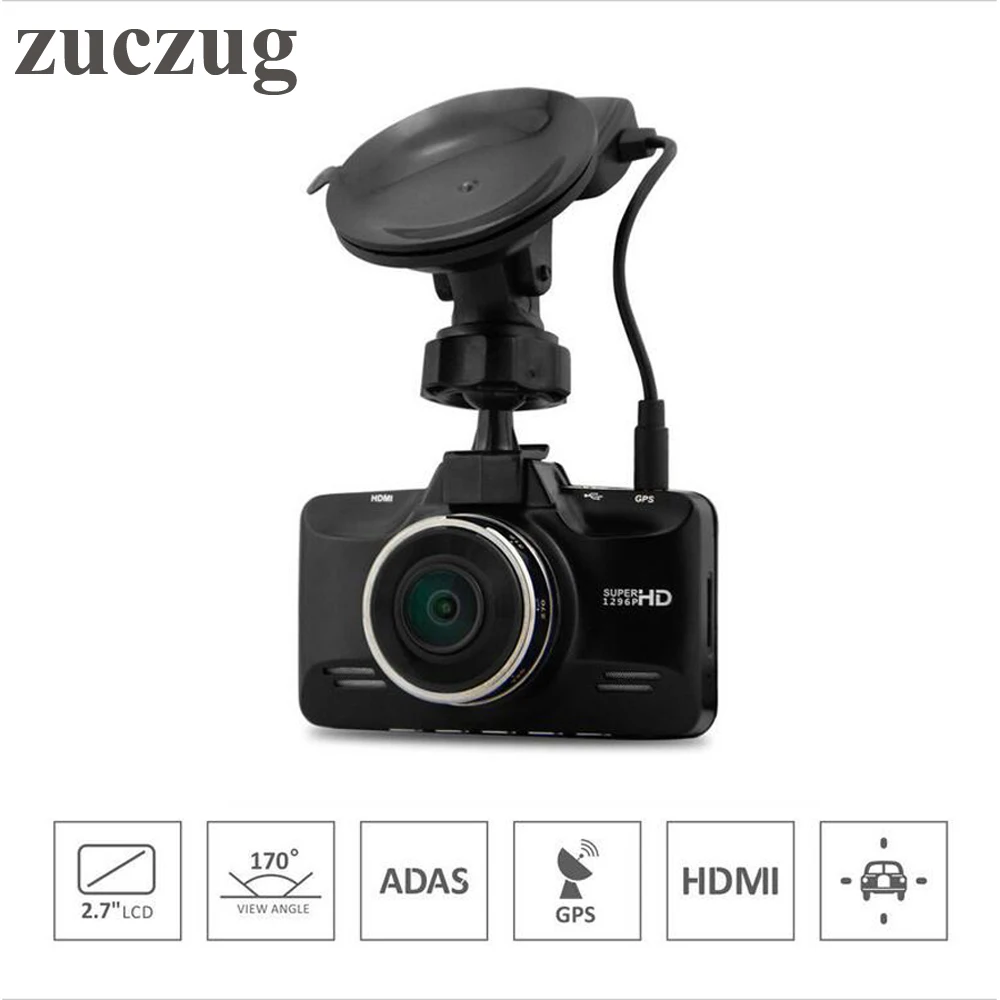 Zuczug Ambarella A7 GPS Видеорегистраторы для автомобилей Камера 2.7 дюймов fhd тире 1296 P 30fps