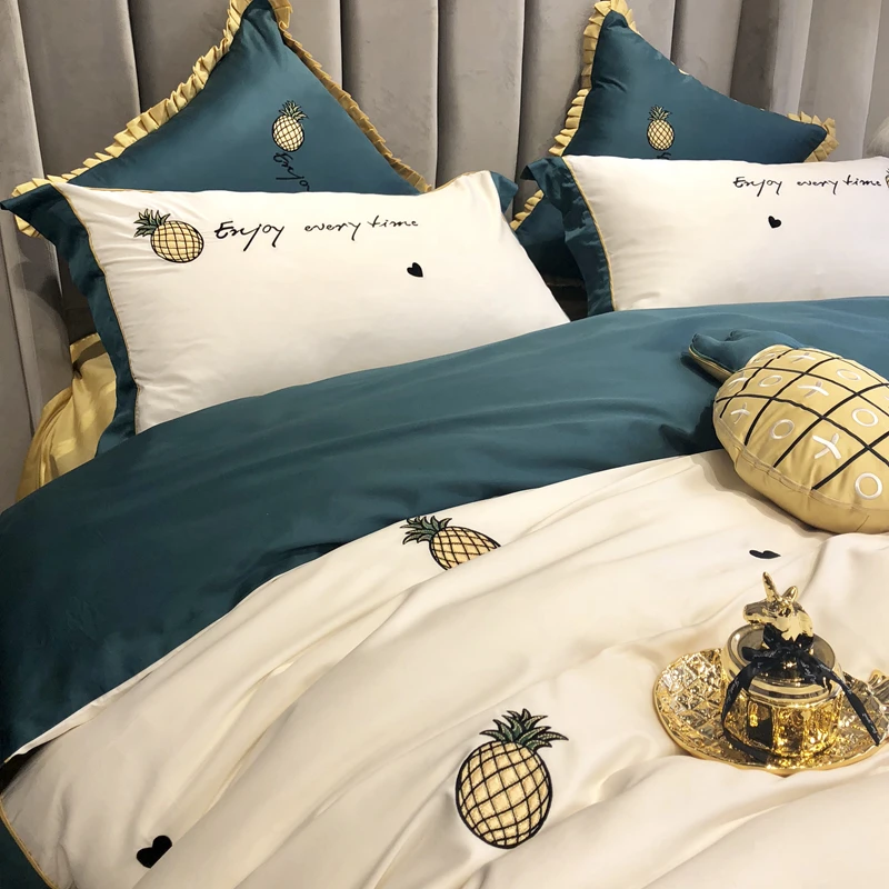 Роскошная королевская вышивка 60 S Египетский хлопок Свадебный комплект