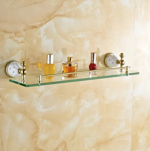 

Bathroom Accessories Solid Brass Golden Finish With Tempered Glass,Single Glass Shelf bathroom shelf