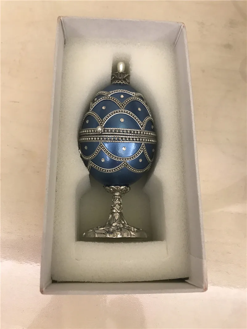 Ретро Золотой синий Королевский Faberge яйцеобразная музыкальная шкатулка замок в