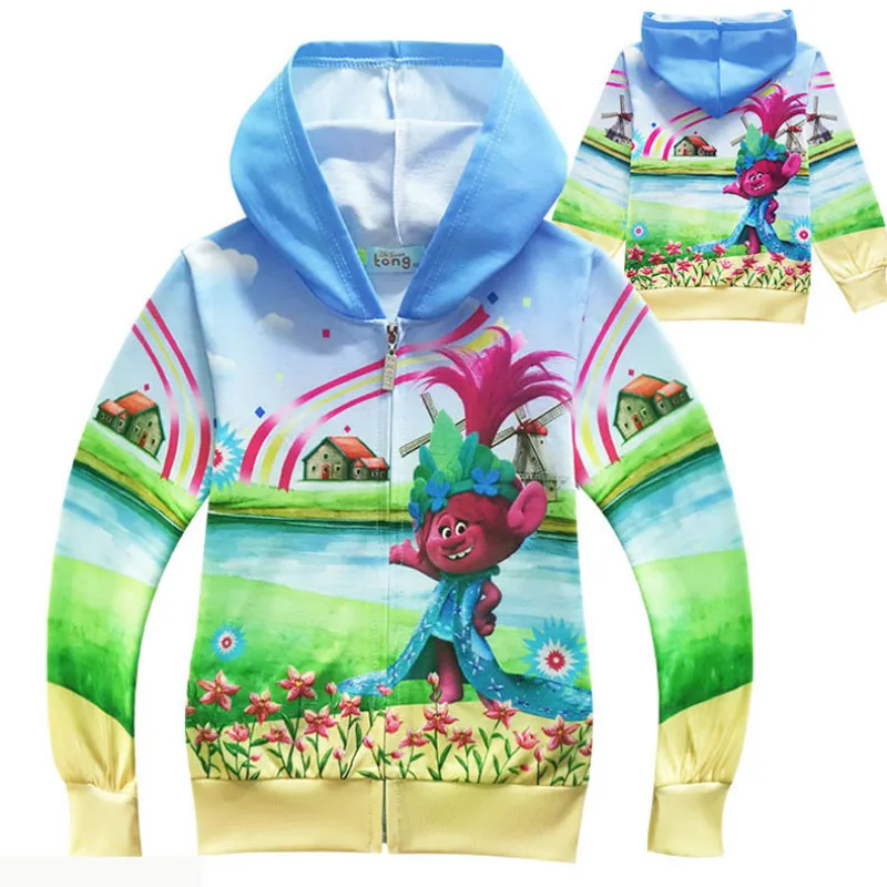 Детские толстовки с капюшоном куртки для девочек рисунком троллей свитшоты