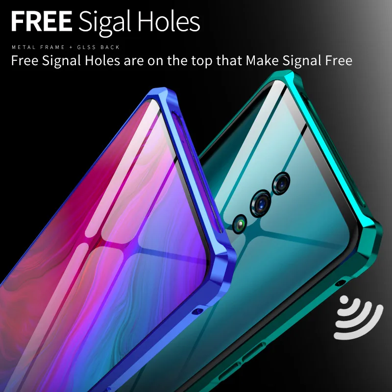 Luxury Aluminum Metal Armor Case For OPPO Reno Shockproof Transparent Clear Glass Back Cover Bumper etui |