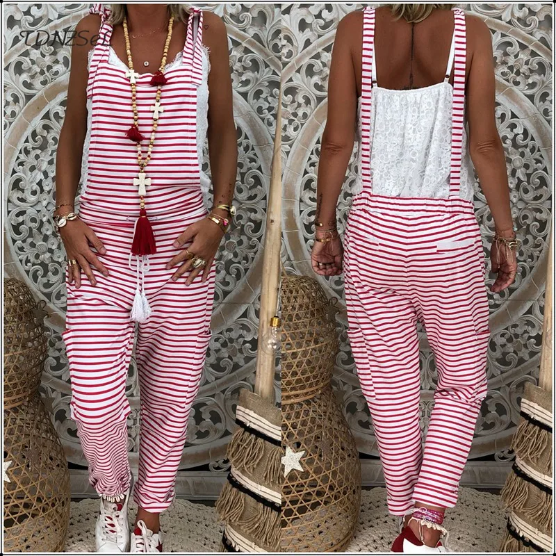 Комбинезон карго женский в полоску повседневный свободный Ромпер без рукавов на