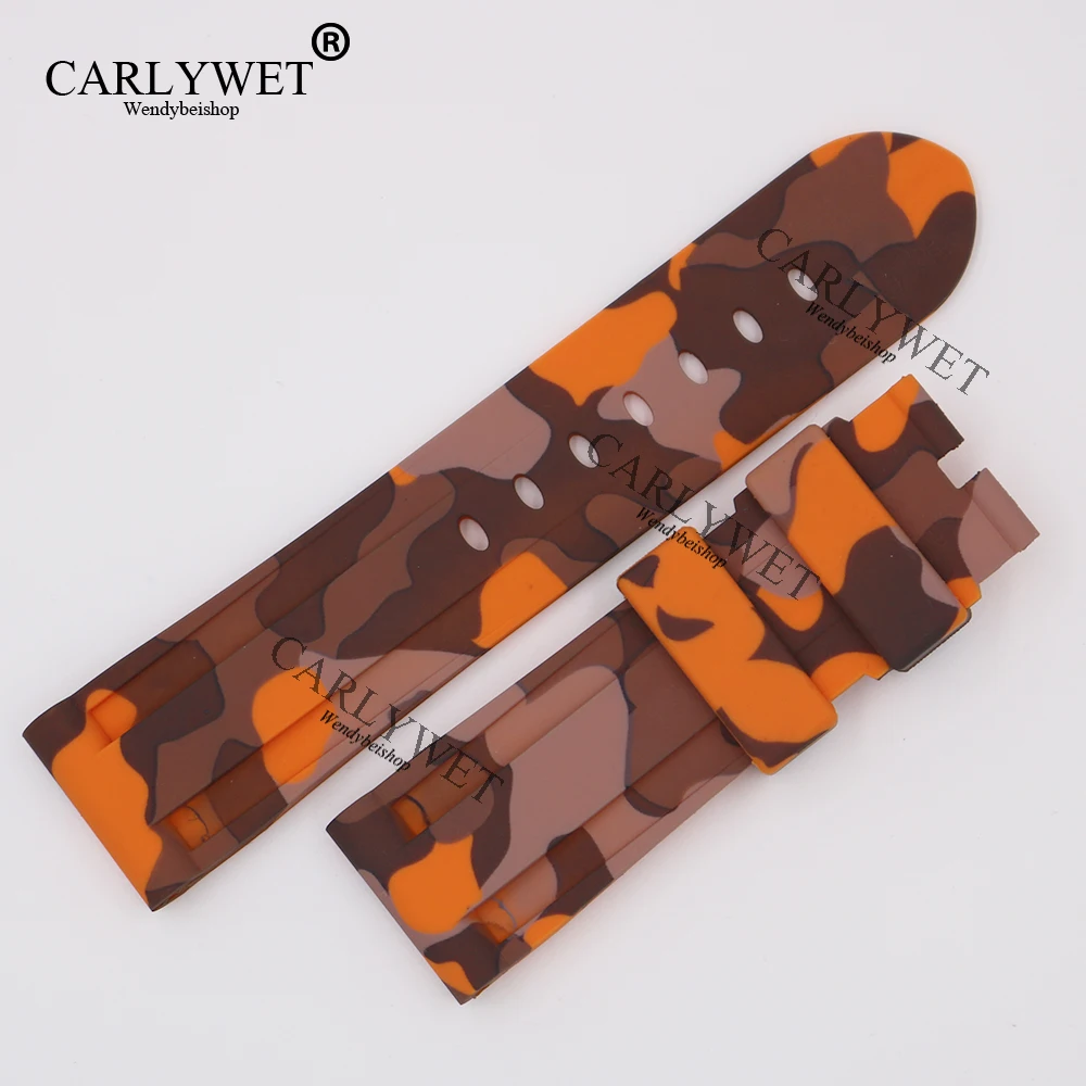 

CARLYWET 24 мм Камуфляжный оранжевый водонепроницаемый силиконовый резиновый сменный ремешок для наручных часов, ремешок для Luminor