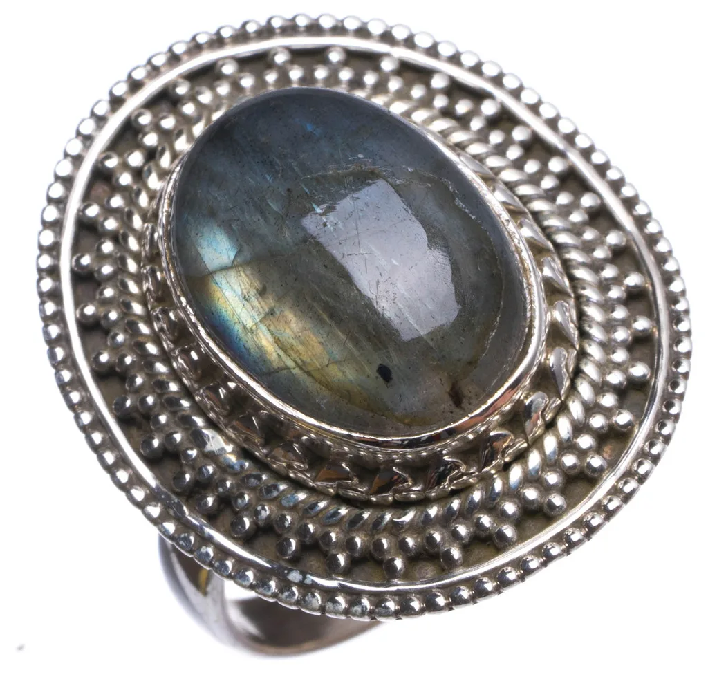 Серебряное кольцо ручной работы из натурального Лабрадорита в стиле бохо