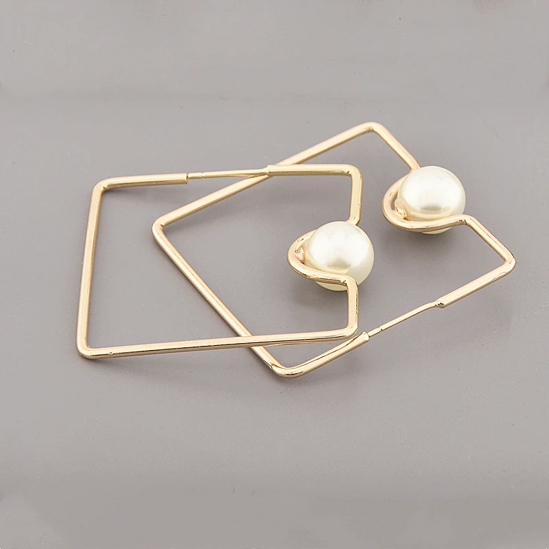 Корейские Новые популярные золотые серьги Геометрические Квадратные жемчужные