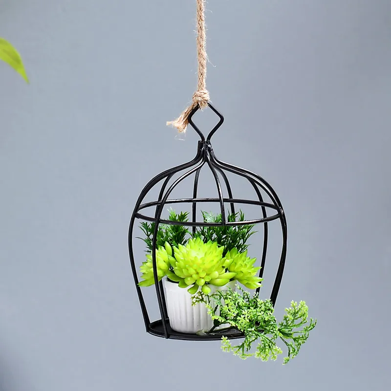 4 комплекта искусственных суккулентов настенная черная железная клетка Ваза