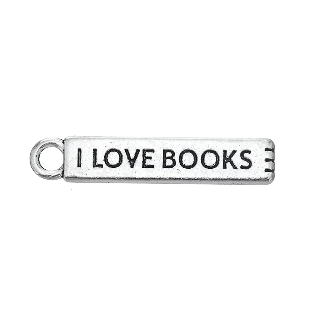 10 шт./лот 5,2x27 мм я люблю Подвески-книги кулон для изготовления ювелирных изделий античные посеребренные подвески из сплава