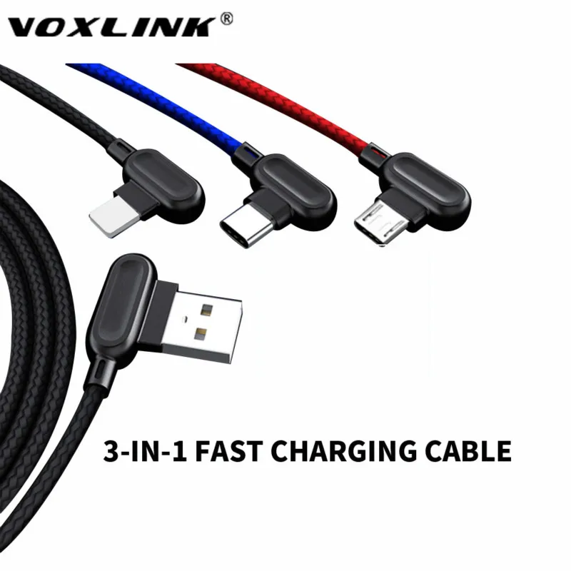 Кабель USB VOXLINK 3 в 1 для iPhone XS MAX нейлоновая оплетка зарядное устройство Шнур Micro Android