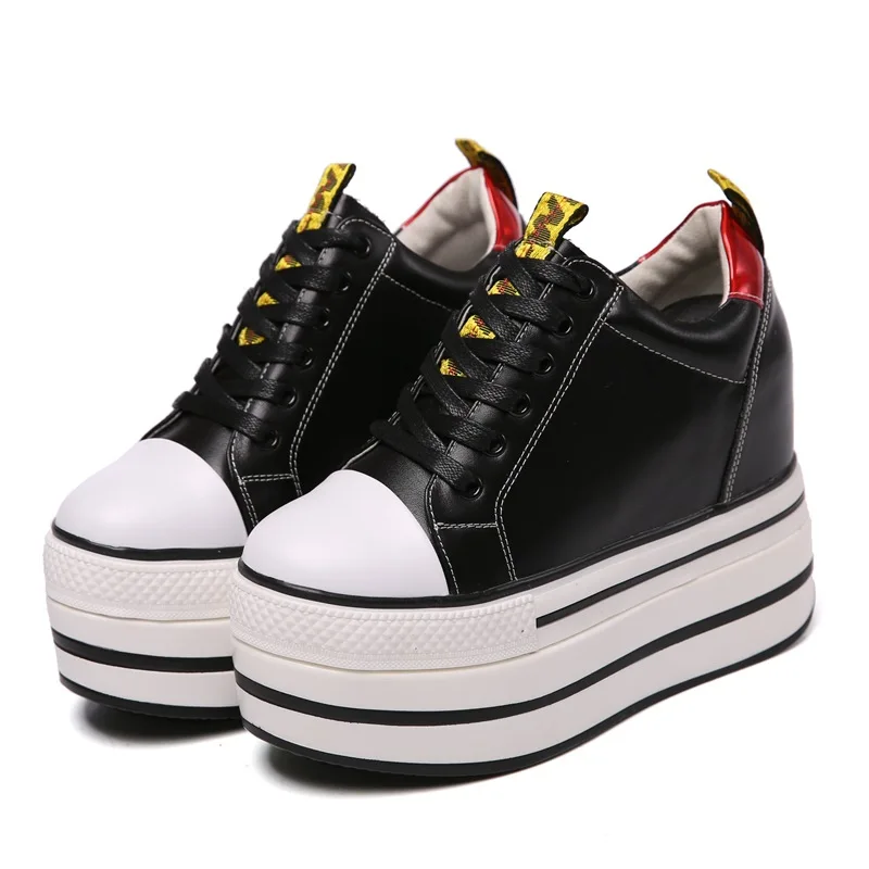 Женская кожаная обувь на платформе OLOMM повседневная толстой подошве с кружевом LL