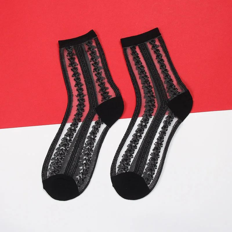 5pairs-lace-stripe 5 пар в партии, прозрачные носки, женские летние Необычные кружевные носки, шелковое платье, одежда Harajuku, веселые забавные носки, сетчатые прозрачные носки - Цвет: 5pairs-lace-stripe