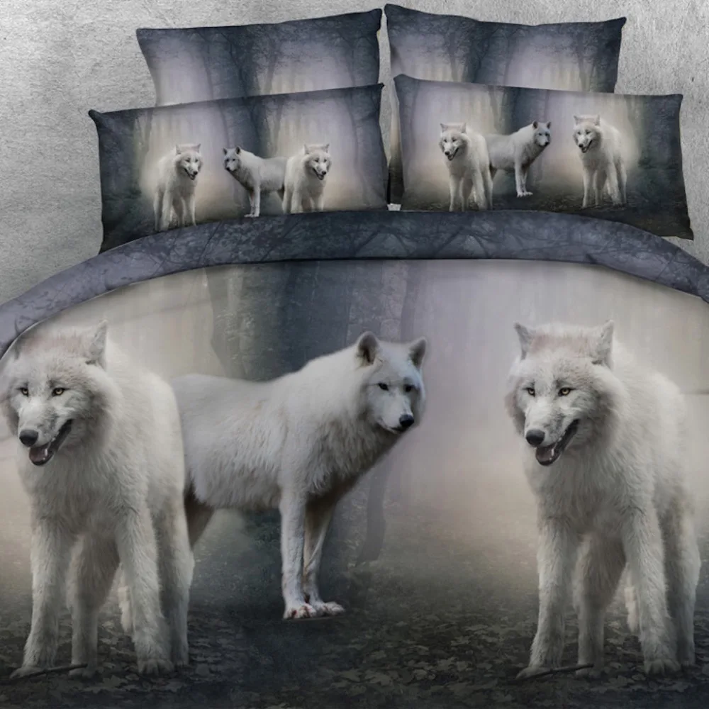 

Goldeny Brand 3 Parts Per Set Mystical White Wolf pack 3d animal bed set 3d Bed Linens