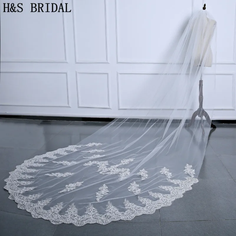Фата свадебная с длинными кружевными краями 3 5 м гребнем|bridal veil with comb|cathedral wedding