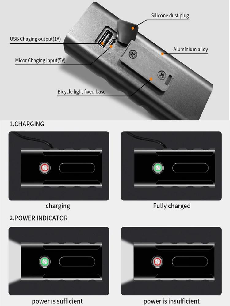 T6 светодиодный фонарь для переднего велосипеда с зарядкой от USB, Встроенный 5200 мА · ч, 3 режима, велосипедный светильник, водонепроницаемый головной светильник, Аксессуары для велосипеда и задний светильник