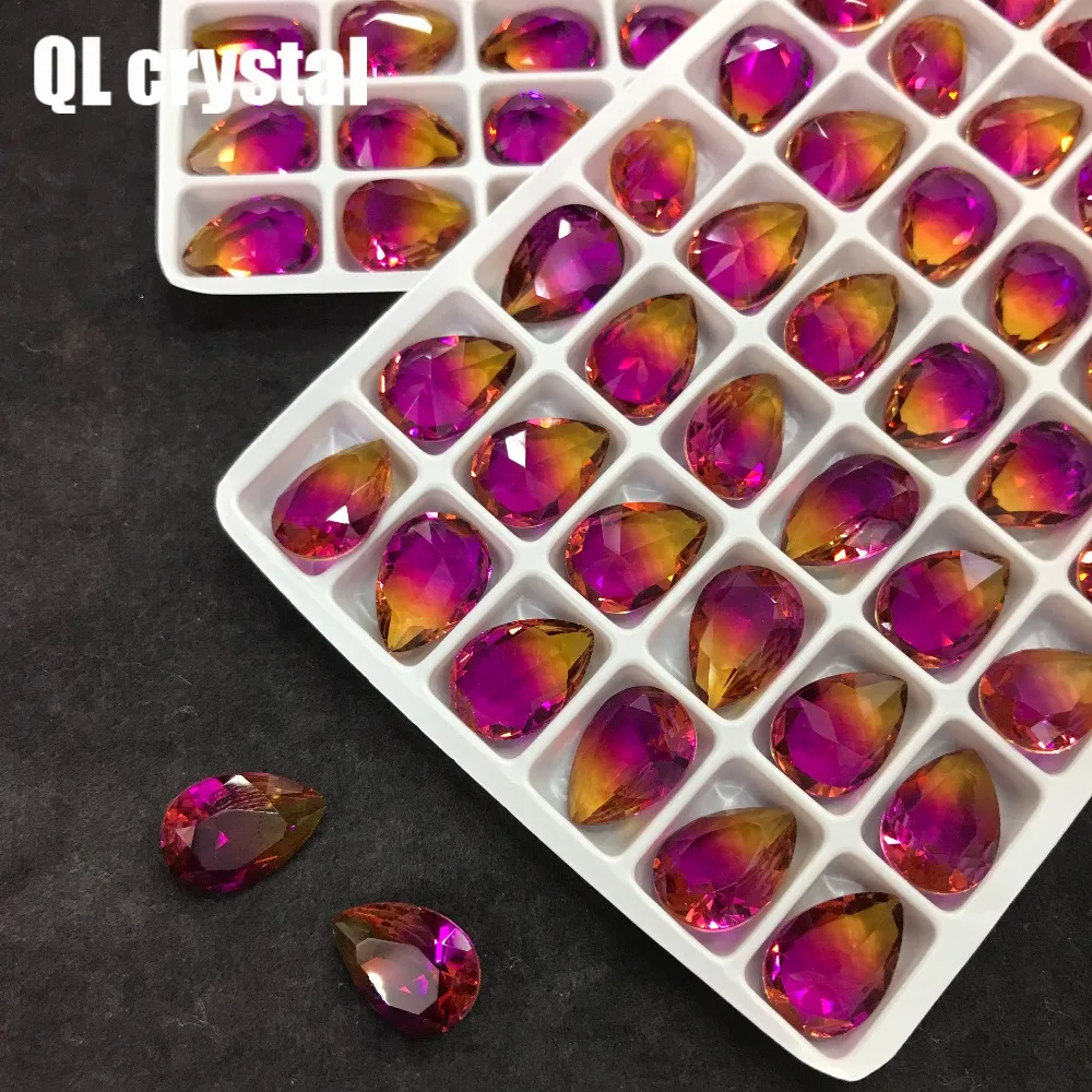 QL Crystal Tourmaline Glass 10x14mm Drops Pointback Fancy Stone for DIY garment bags shoes Jewelry accessory | Дом и сад