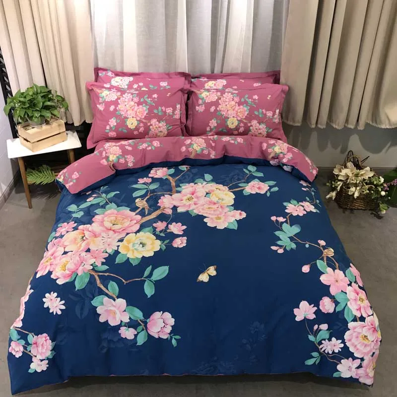 Комплект постельного белья из 4 предметов с 3D рисунком цветов и деревьев зимнее