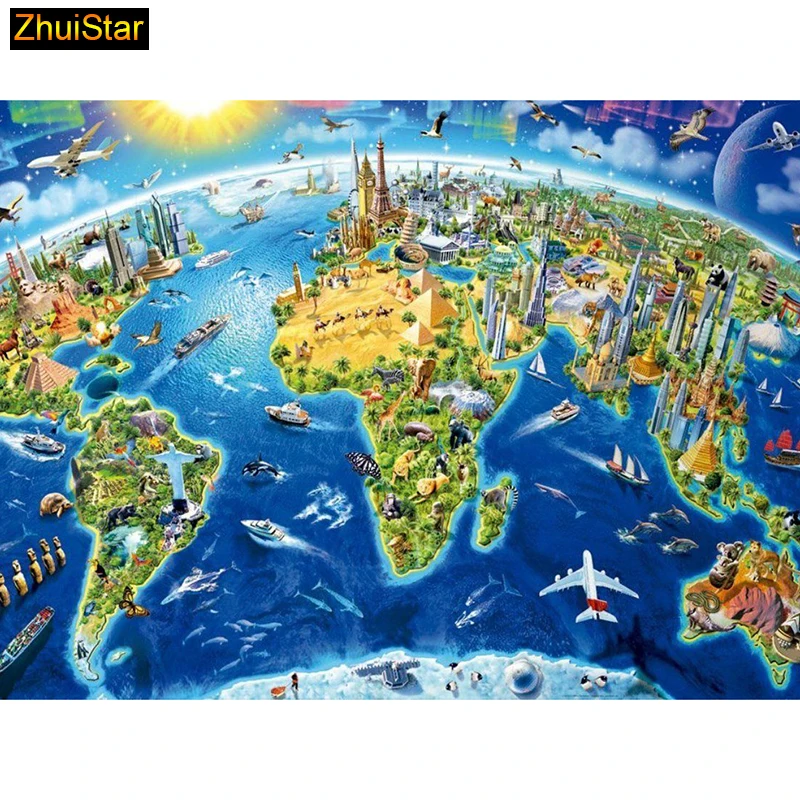 5D Diy diamond painting cross stitch &quotWorld Map&quot Full Square stone Diamond embroidery Needlework Rhinestone Mosaic Crafts | Дом и сад