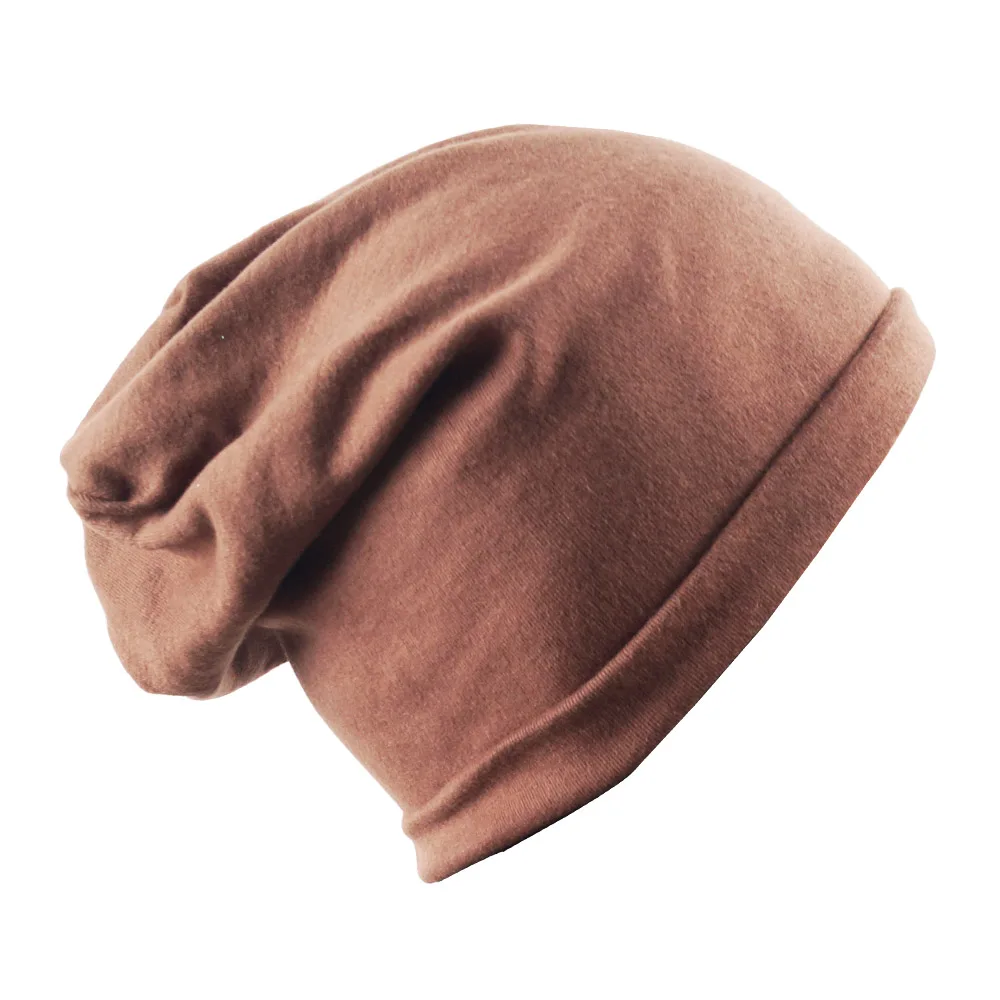 Простая вязанная хлопковая шапка Skullies для женщин унисекс шеи Теплая весенне-осенняя Уличная Повседневная шапка мужские береты бини - Цвет: 18