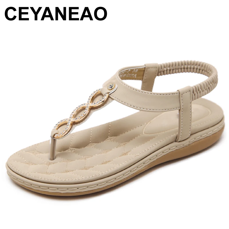 CEYANEAOFashion женские босоножки Удобные Вьетнамки Стразы с кристаллами в богемном
