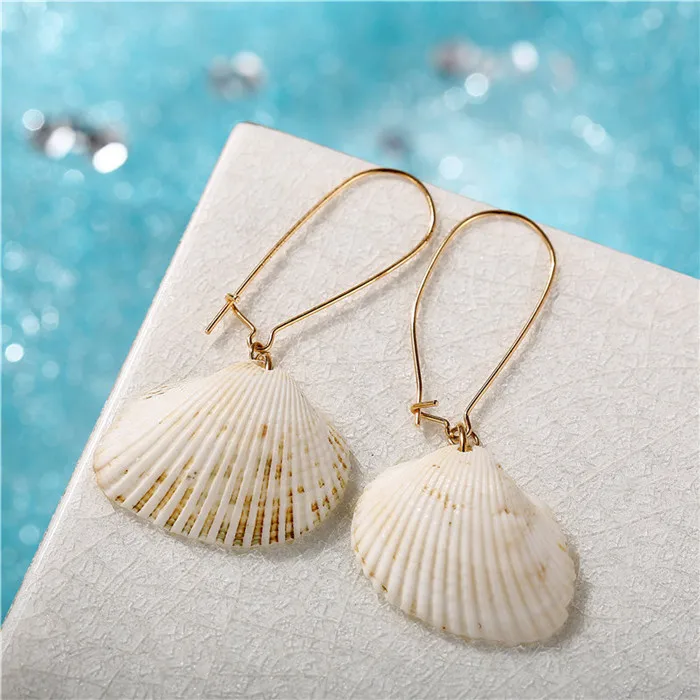 FTS2019 Boho шикарные большие серьги в виде раковины для женщин, морские раковины, массивные серьги, летние пляжные ювелирные изделия - Окраска металла: FTS2019