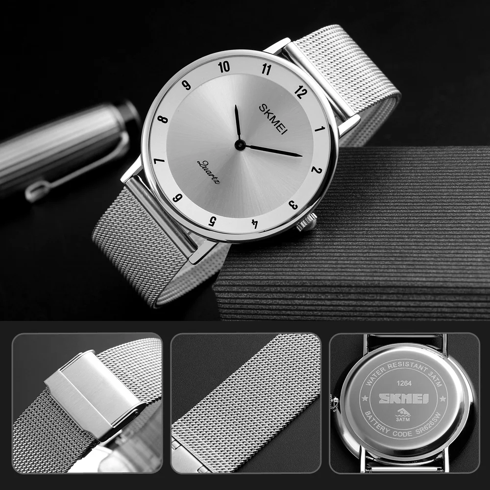 

Luxury Brand SKMEI Men Watch Ultra Thin Stainless Steel Clock Male Quartz Sport Watch Men Waterproof Casual Wristwatch relogio