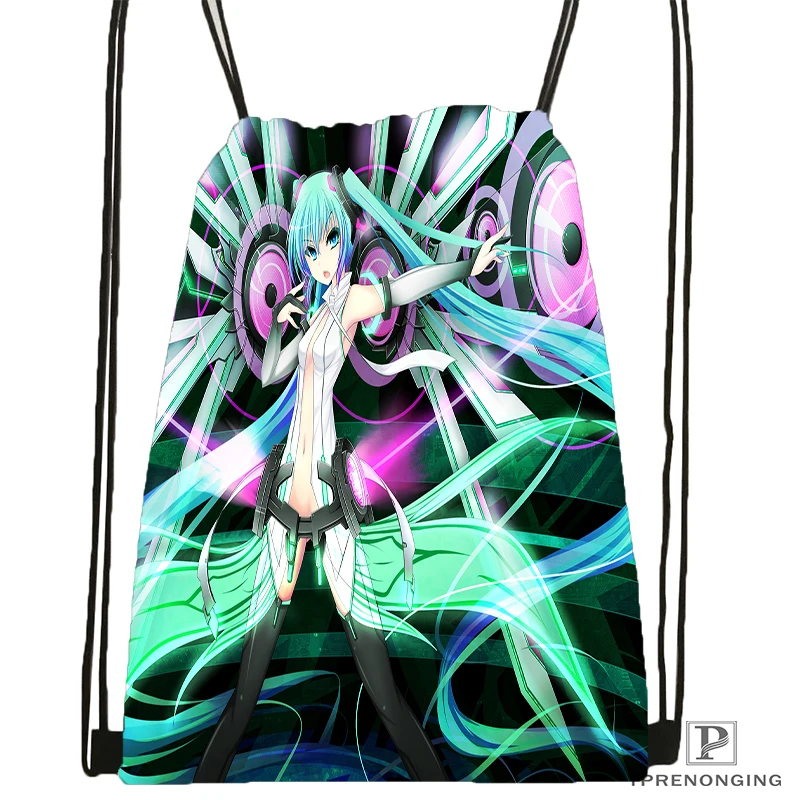 Custom Hatsune Miku Megurine рюкзак с кулиской сумка милый детский (Черная задняя часть) 31x40 см