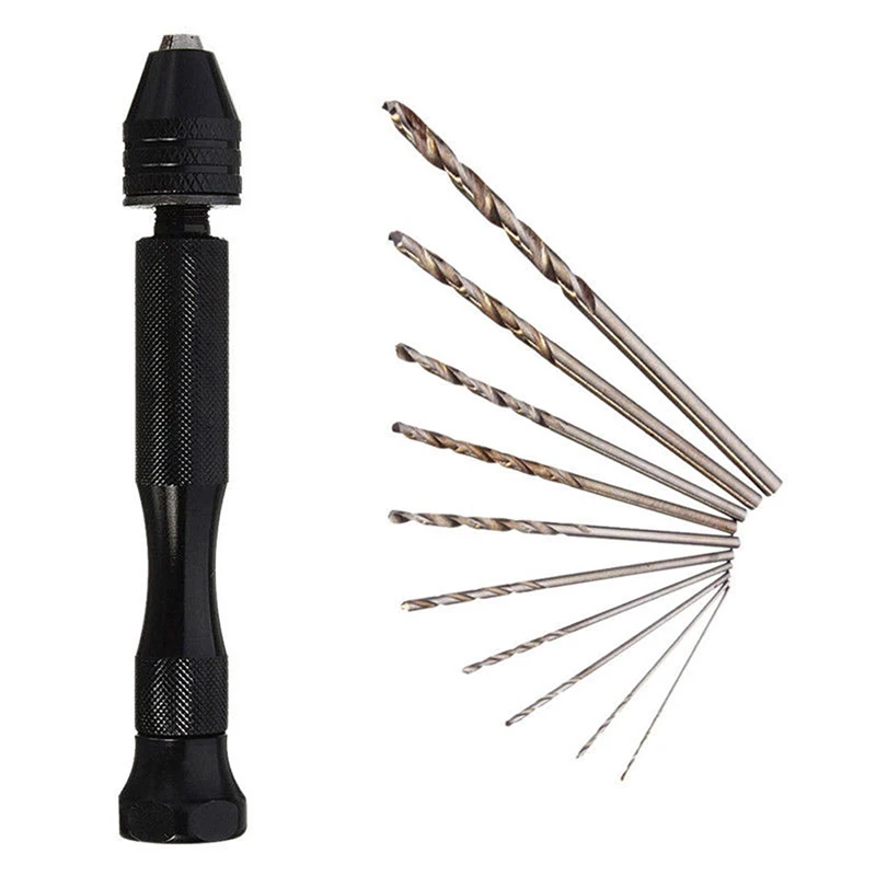

10pcs Twist Drill Bit Mini Micro Aluminum Alloy Hand Drill With Keyless Chuck Woodworking Drilling Rotary Tools 90mm