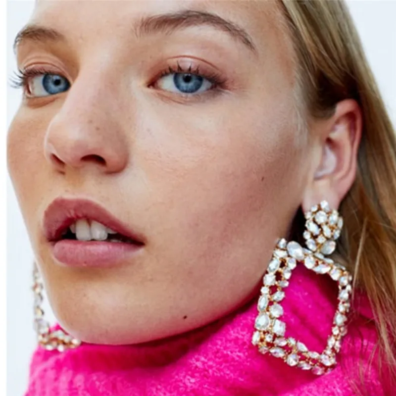  Fashion Exaggerated Geometric Ear Stud Star Heart Triangle Circle Square Pearl Dangle Gold Pantherine Colorful | Украшения и