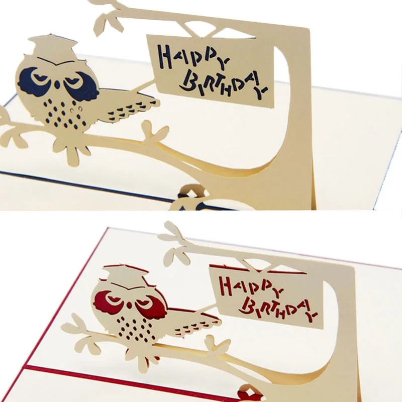3D Поп бумага Оригами лазерная резка Сова поздравительные открытки День рождения