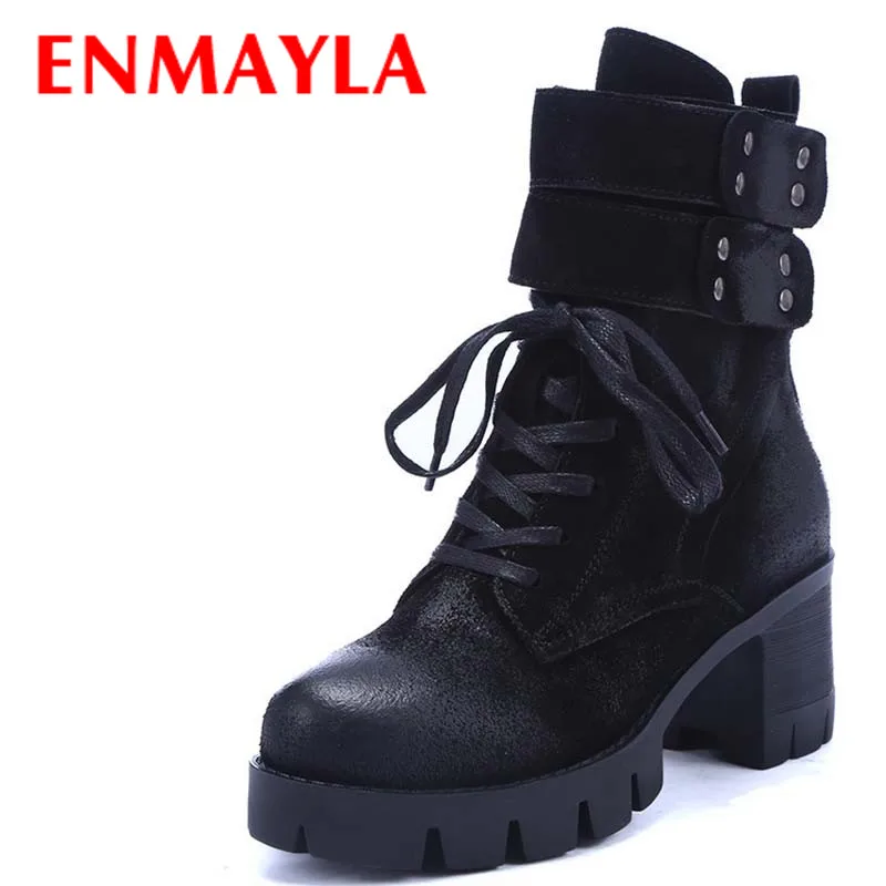 ENMAYLA Hoop&Loop/Дамские ботильоны на платформе со шнуровкой и молнией Дамская осенне