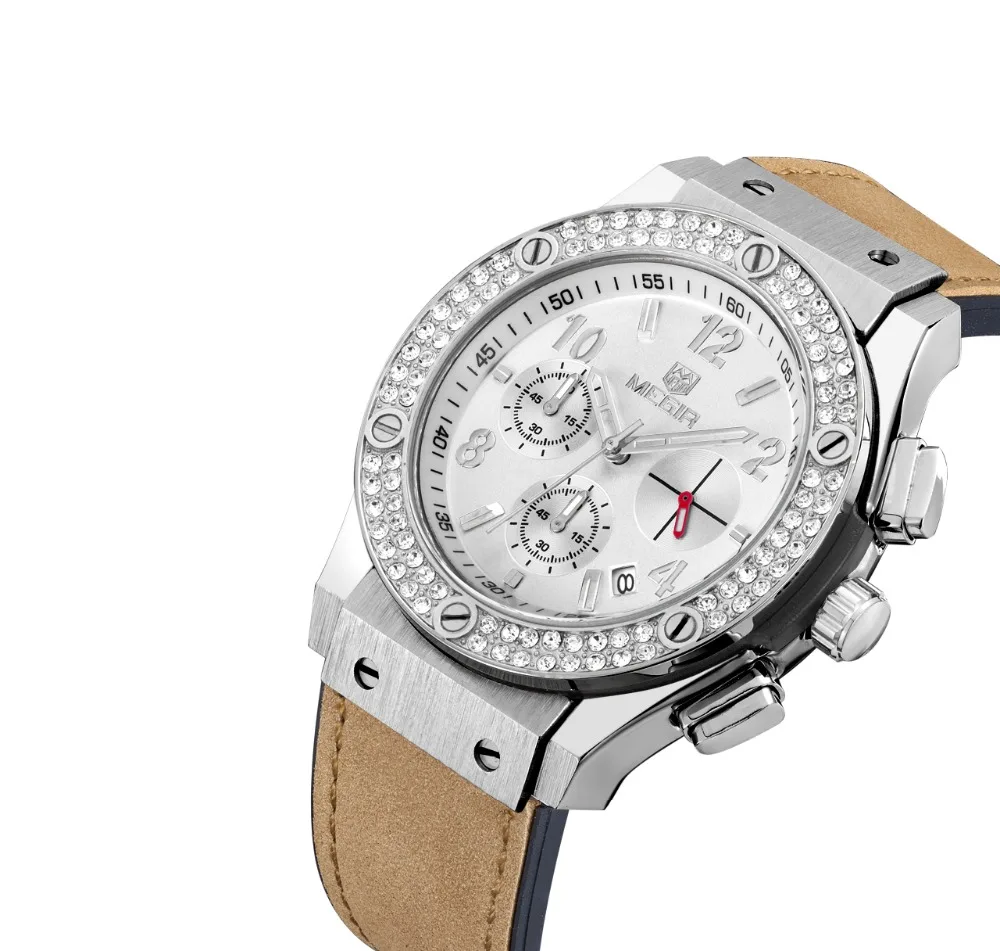 Женские кварцевые часы Megir роскошные брендовые дизайнерские с золотым кожаным