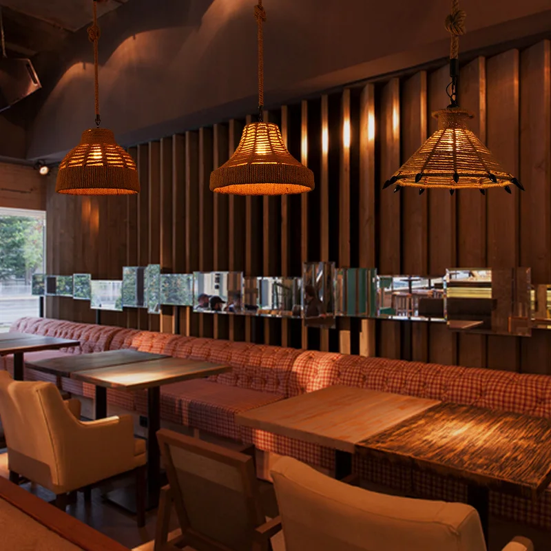 Кантри промышленного люстра из пеньковой веревки Ретро стиль ресторан в саду
