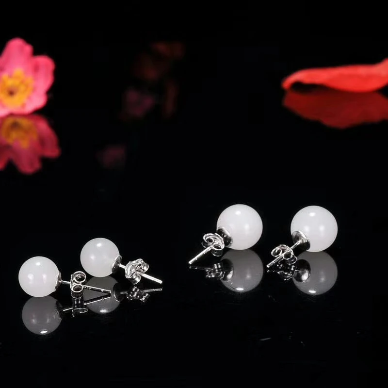 

925 Sterling Silver Inlaid Natural Jade Earrings