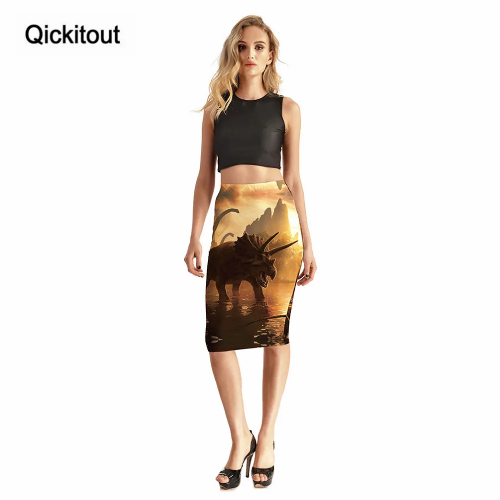 Qickitout Юбки Женская мода Высокая талия 3D печать юбки сексуальные Юрского