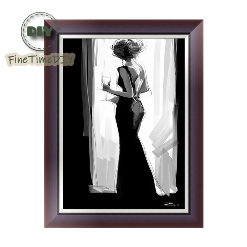 FineTime 5D алмазная живопись черно-белая Красивая поделка украшение для гостиной