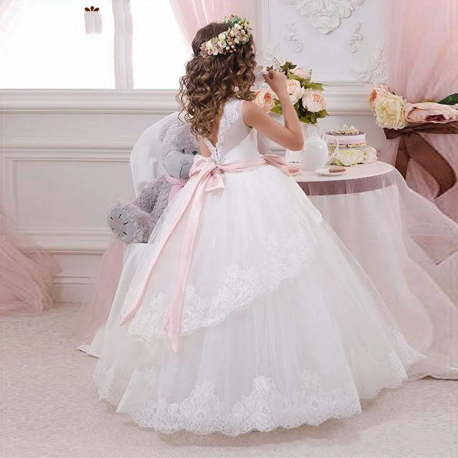 Новое поступление vestidos de primera comunion розовым бантом Платья для младенцев на заказ