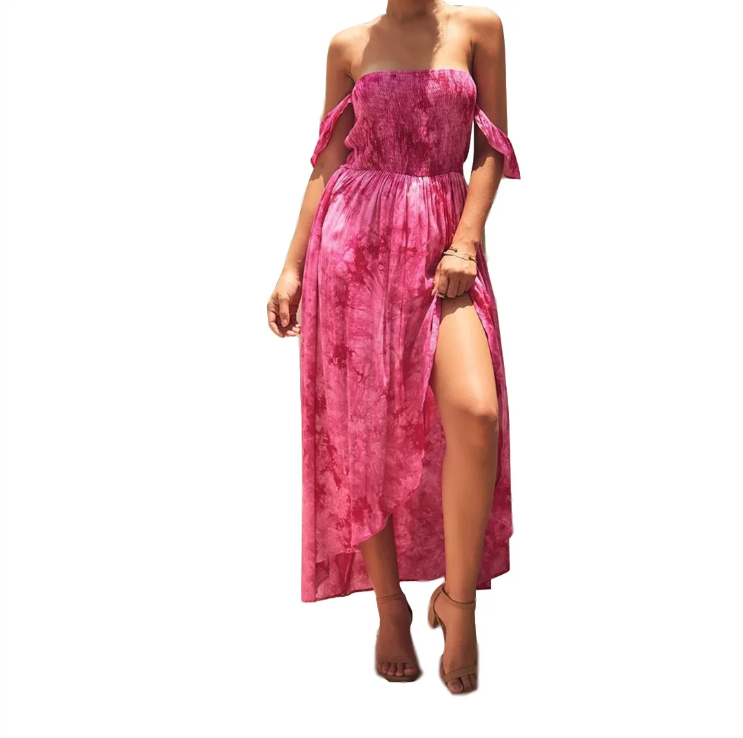 Платье женское длинное розовое синее желтое без бретелек|Женские платья| |