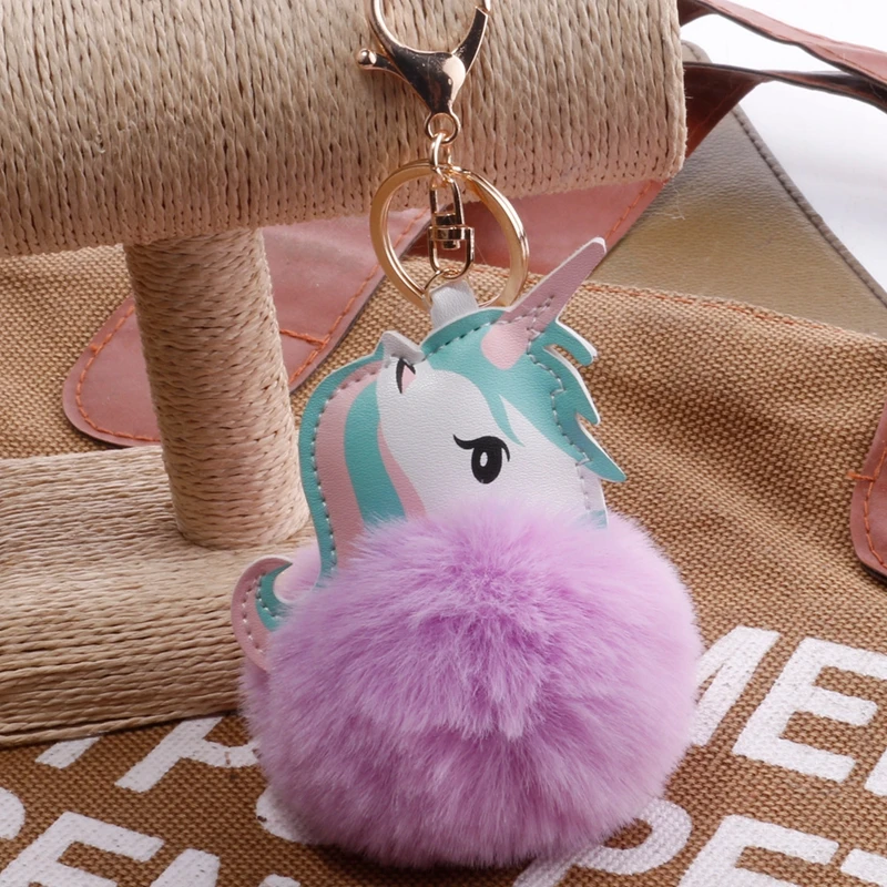 Kawaii единорог плюшевые животные пушистый мех Pom мультфильм аниме Единорог игрушка чучела плюшевые животные брелок с подвеской для сумки Рождественский подарок - Цвет: TOY106-2