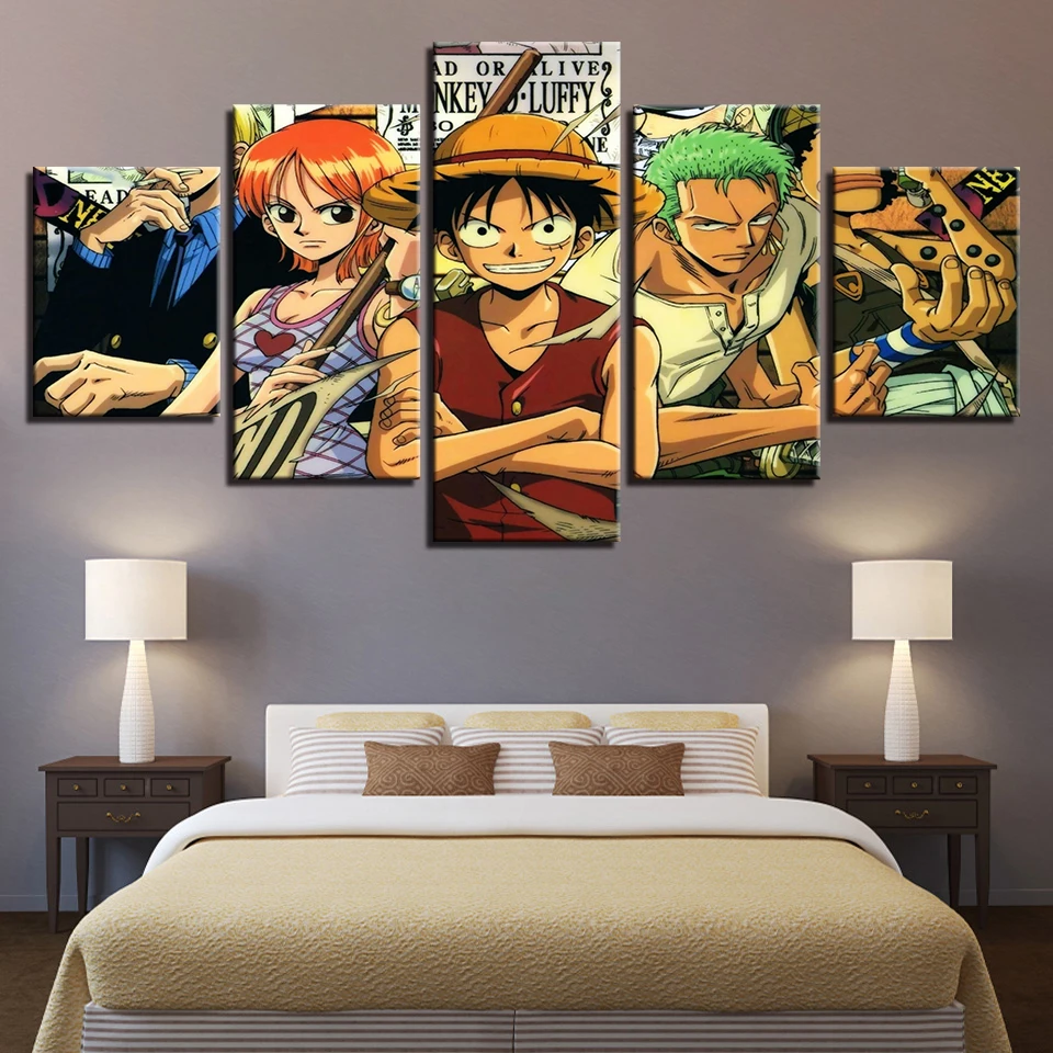 

Modern Canvas Paintings Home Decor HD Prints Poster 5 Pieces Anime Cartoon One Piece Pictures For Living Room Wall Art Framework