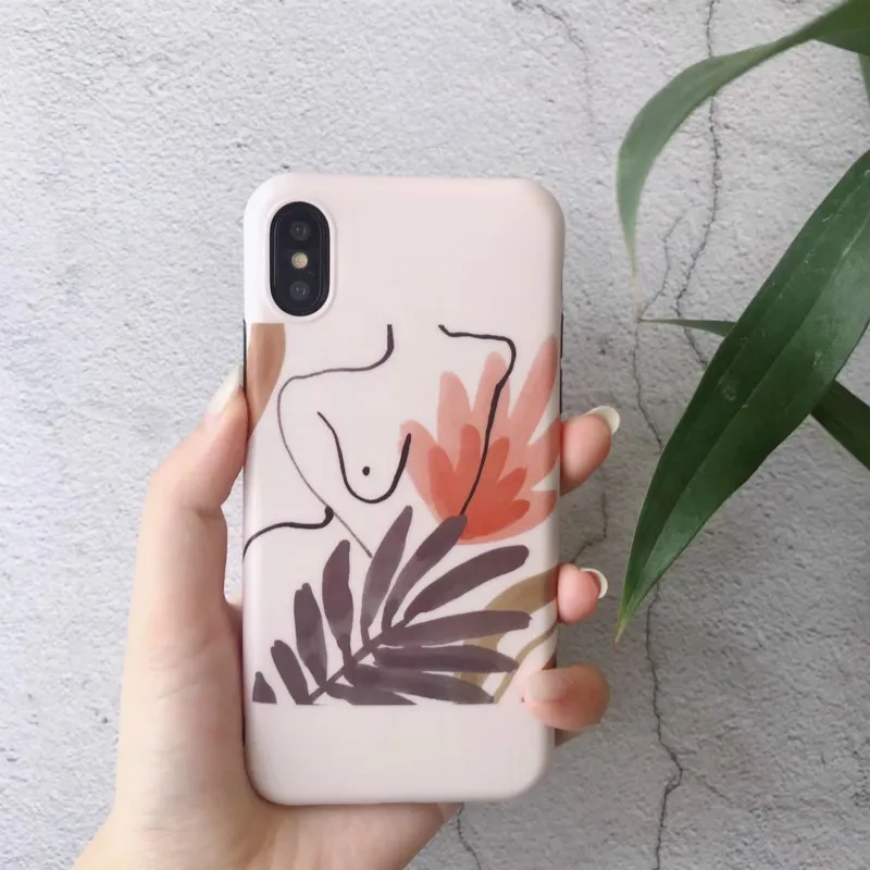 KOMY Fashion Cartoon Ins Art Leaf Line Sexy Body Soft Case For Iphone X Matte TPU 6 6s 7 8 Plus Back Cover |