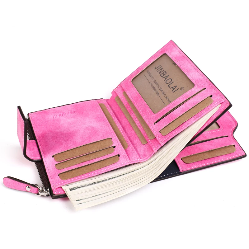 

JINBAOLAI Short Women Wallet PU Leather Female Wallet Bifold Wallet Women Card Holder Purses with Zipper Coin Pocket Purse bag