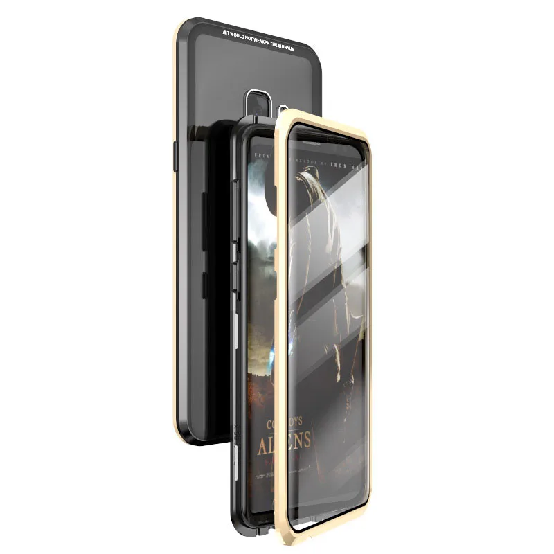 Золотой BFOLLOW передний и задний 5D изогнутый стеклянный чехол для samsung Galaxy S9 Plus/S9 Note 9 Магнитный 360 Полный корпус алюминиевый металлический чехол - Цвет: Золотой