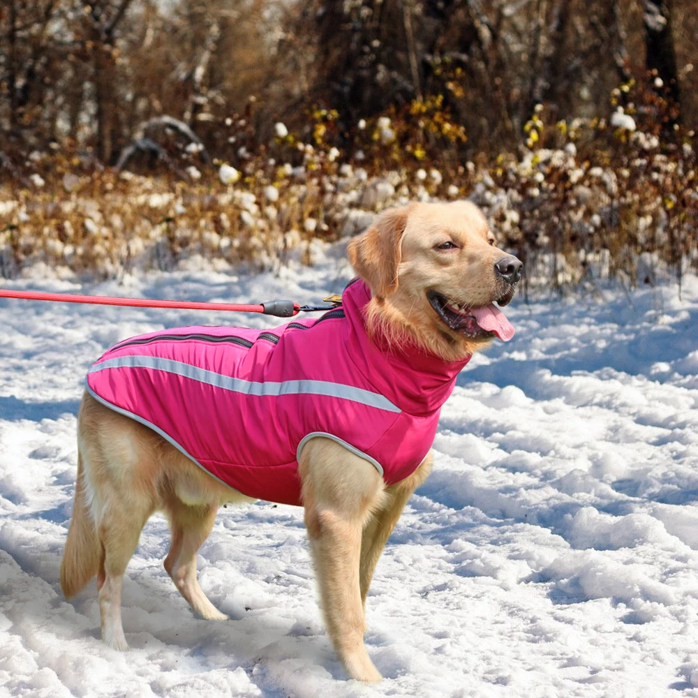 Hot Pink Зимняя одежда для собак, светоотражающая одежда для больших собак, куртка для питомцев, Одежда для питомцев, для средних и больших собак, XL-6XL питбуля - Цвет: Hot Pink
