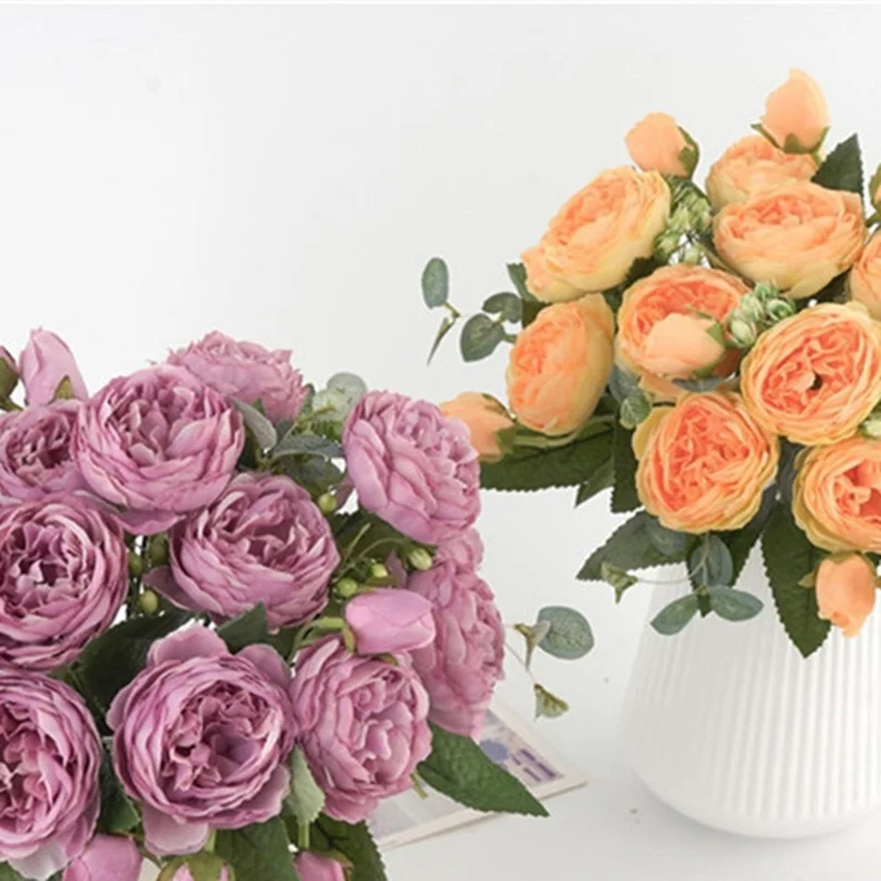 30 см Розовый Красный Искусственный Пион из шелка букет цветов 5 больших головок и