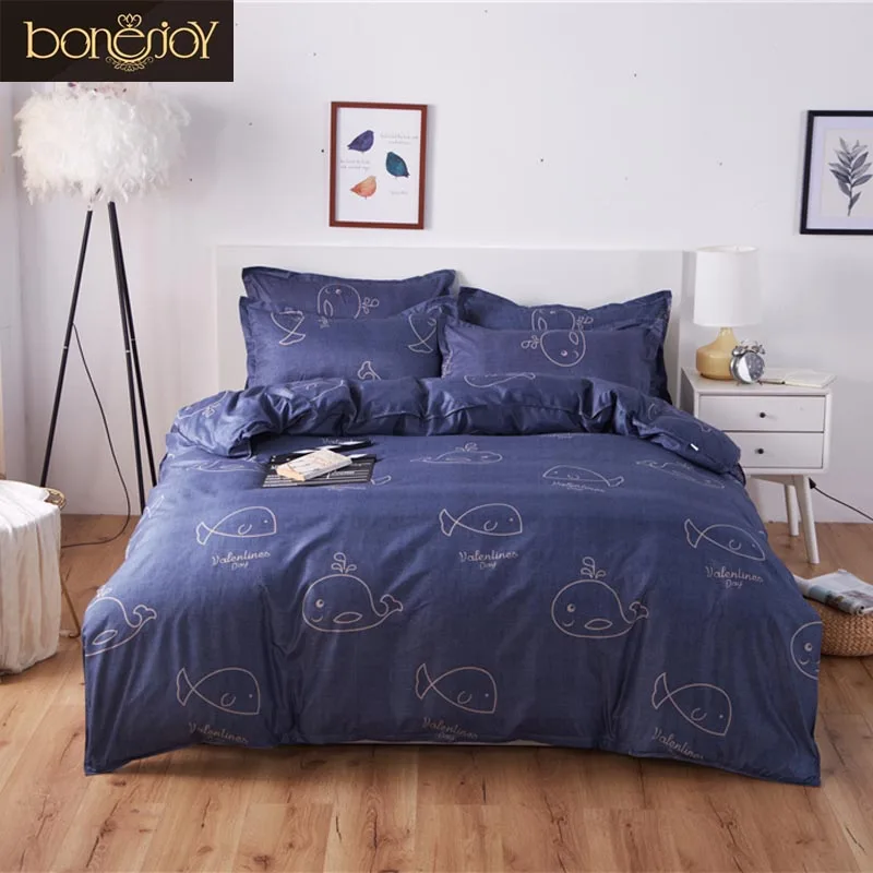 Bonenjoy простыня Полный размер мультфильм стиль реактивной печати пододеяльник для односпальной кровати синий кит постельные принадлежности наборы для детей мальчик